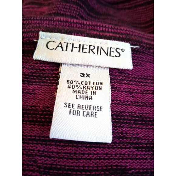 Catherines Cardigan Womens 3X Knitted Open Front 3/4 Sleeves Striped Purple - Picture 4 of 4
